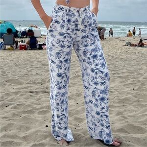 Abercrombie & Fitch Tropical Palm Tree Tailored Wide Leg Linen Pants Size M NWT